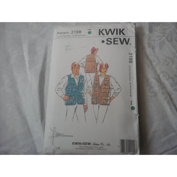 Kwik Sew pattern 2198 unisex cargo sports vest pockets 32 to 48 inch chest UNCUT - Picture 2 of 7